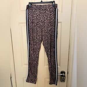 Pink Clove Brown Leopard animal Print skinny knit Pants striped XL 14